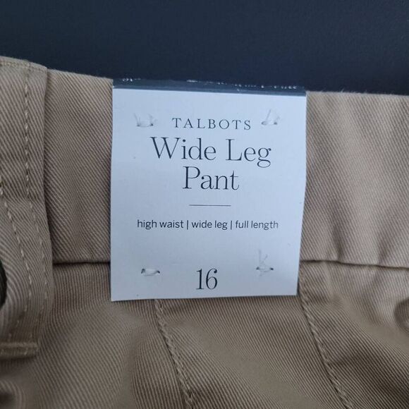 Talbots Womens Wide Leg Pant SZ 16 Tan Khaki High Rise Classic Career Office NWT - Picture 4 of 8